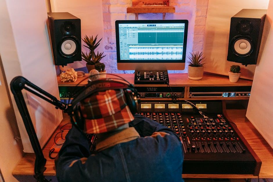 A producer at a desk in a creative music session